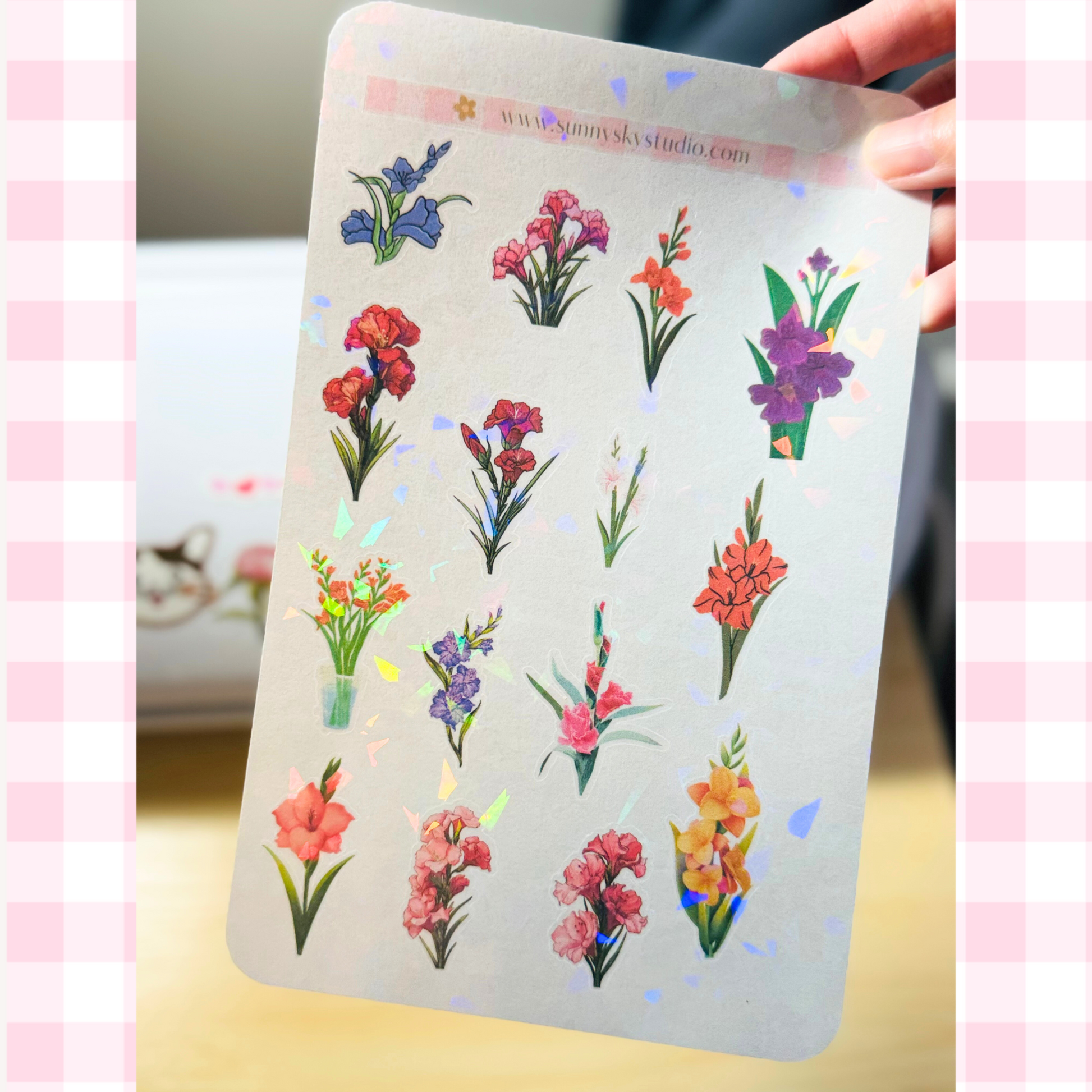 August Birth Flower Holographic Sticker Sheet – Gladiolus Sunny Sky Studio