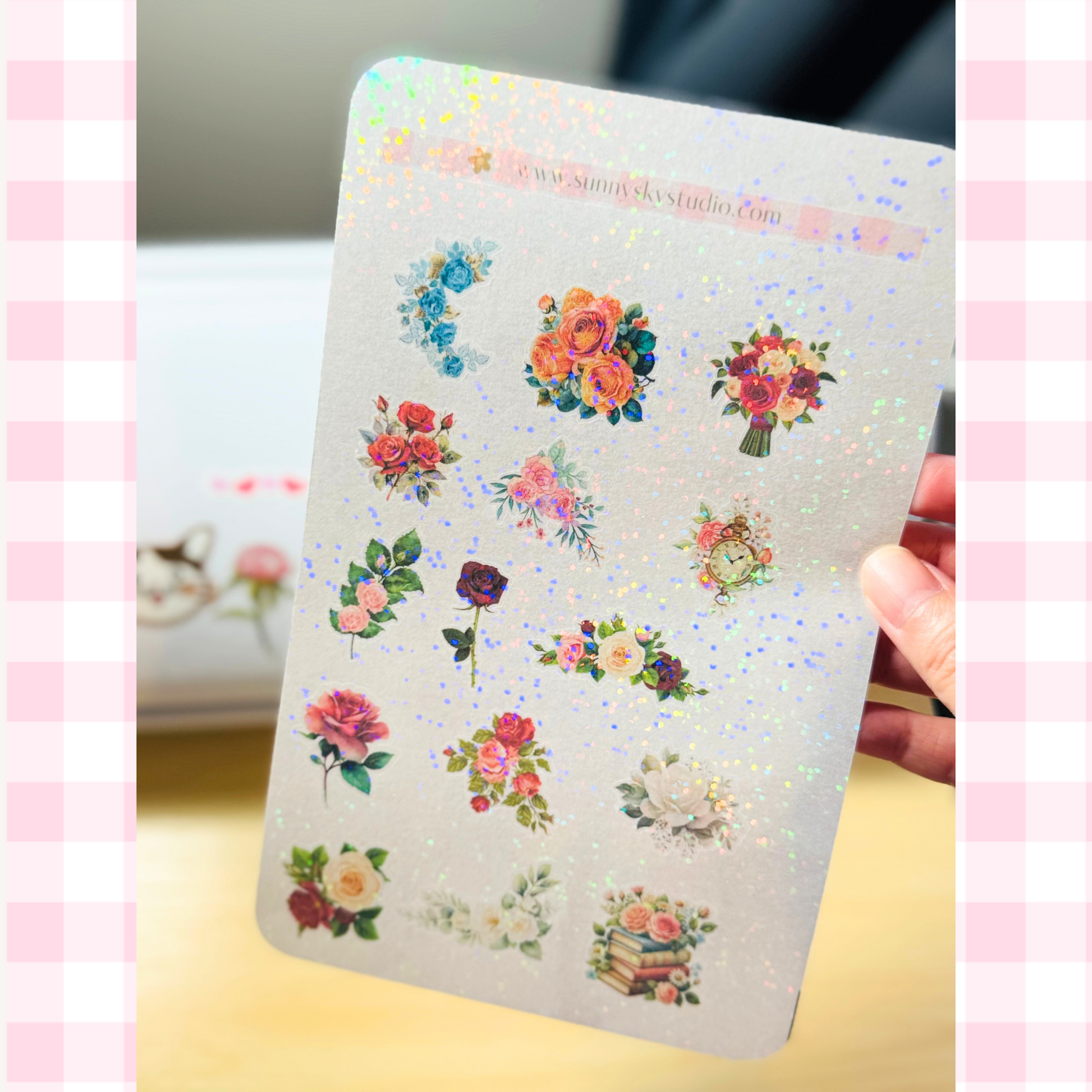June Birth Flower Holographic Sticker Sheet – Rose Sunny Sky Studio
