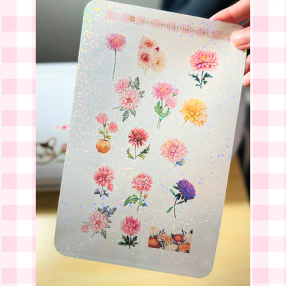 November Birth Flower Holographic Sticker Sheet – Chrysanthemum Sunny Sky Studio