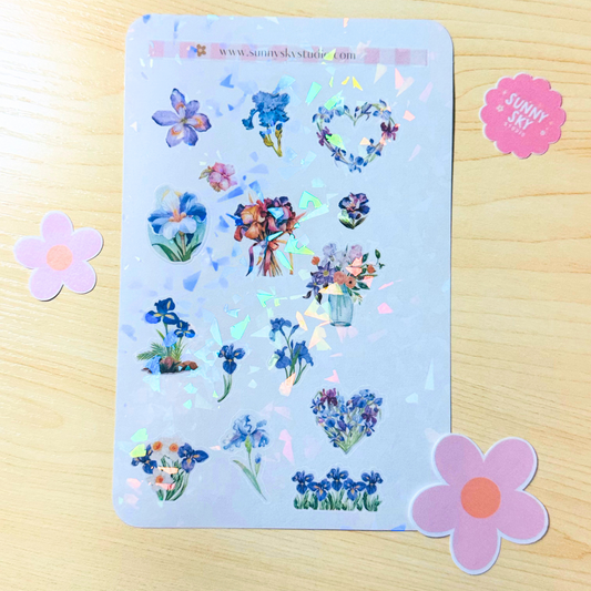 February Birth Flower Holographic Sticker Sheet – Iris Sunny Sky Studio