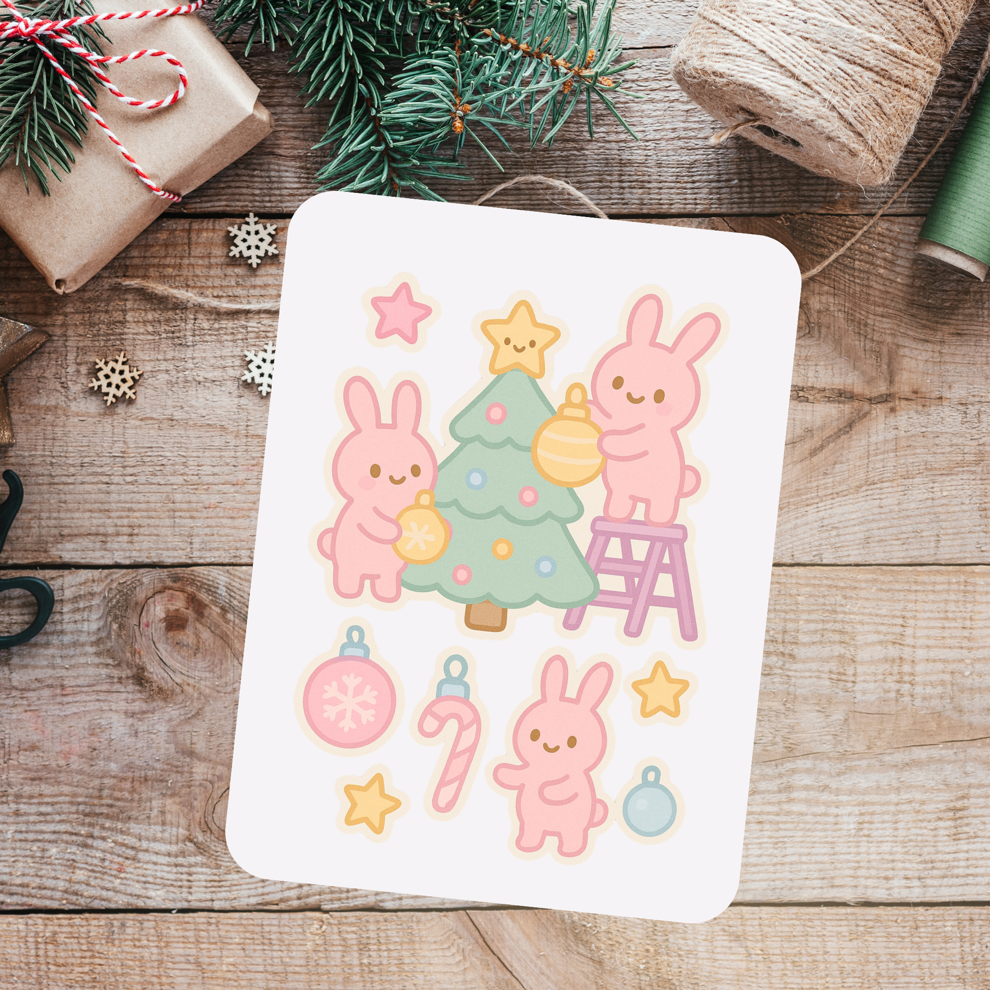 Bunny Kawaii Christmas Sticker Sheet Sunny Sky Studio