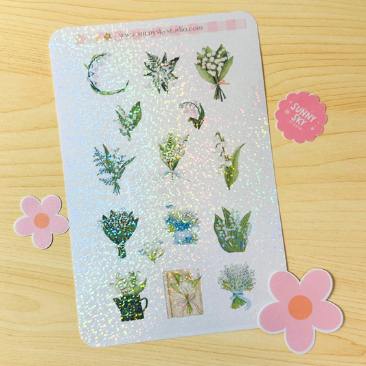May Birth Flower Holographic Sticker Sheet – Lily of the Valley Sunny Sky Studio