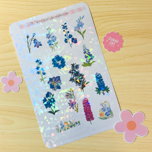July Birth Flower Holographic Sticker Sheet – Larkspur Sunny Sky Studio