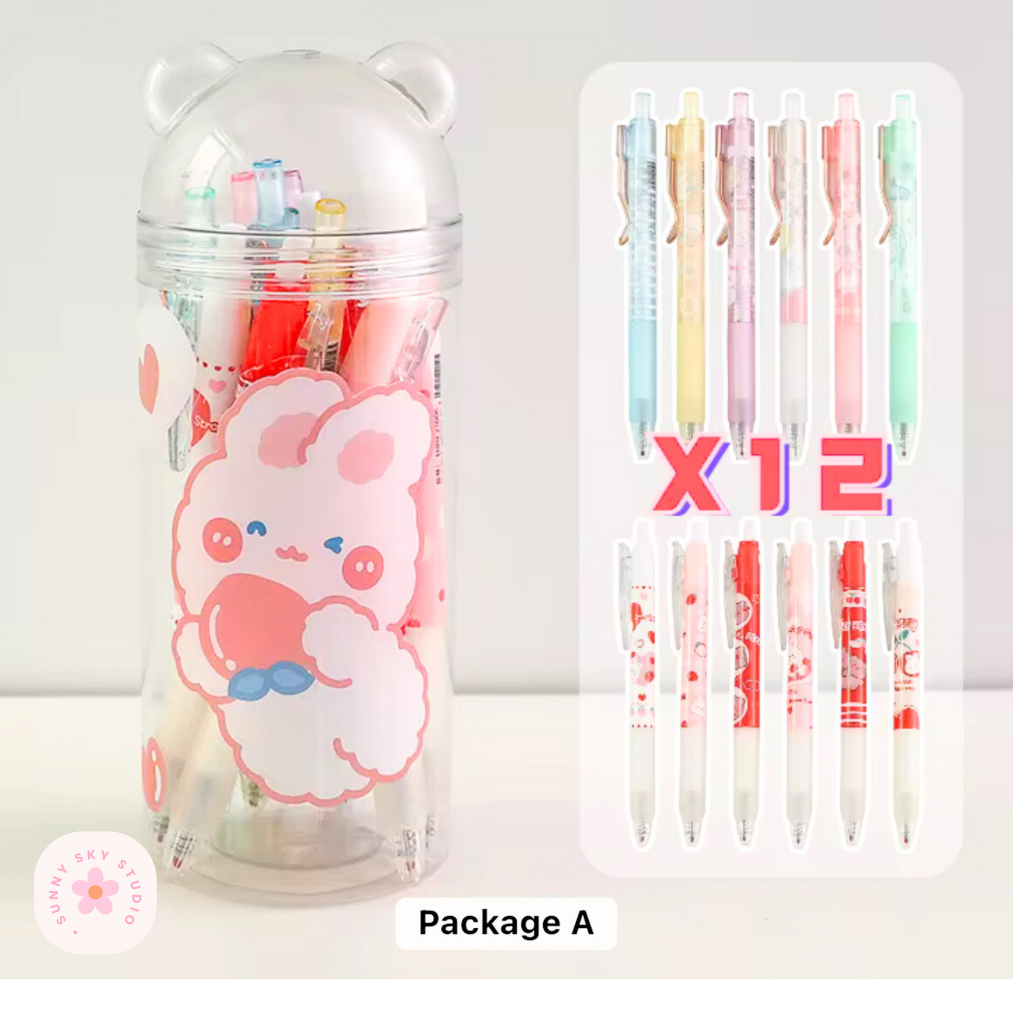 Cartoon Animals Gel Pen Set 12-Piece Sunny Sky Studio