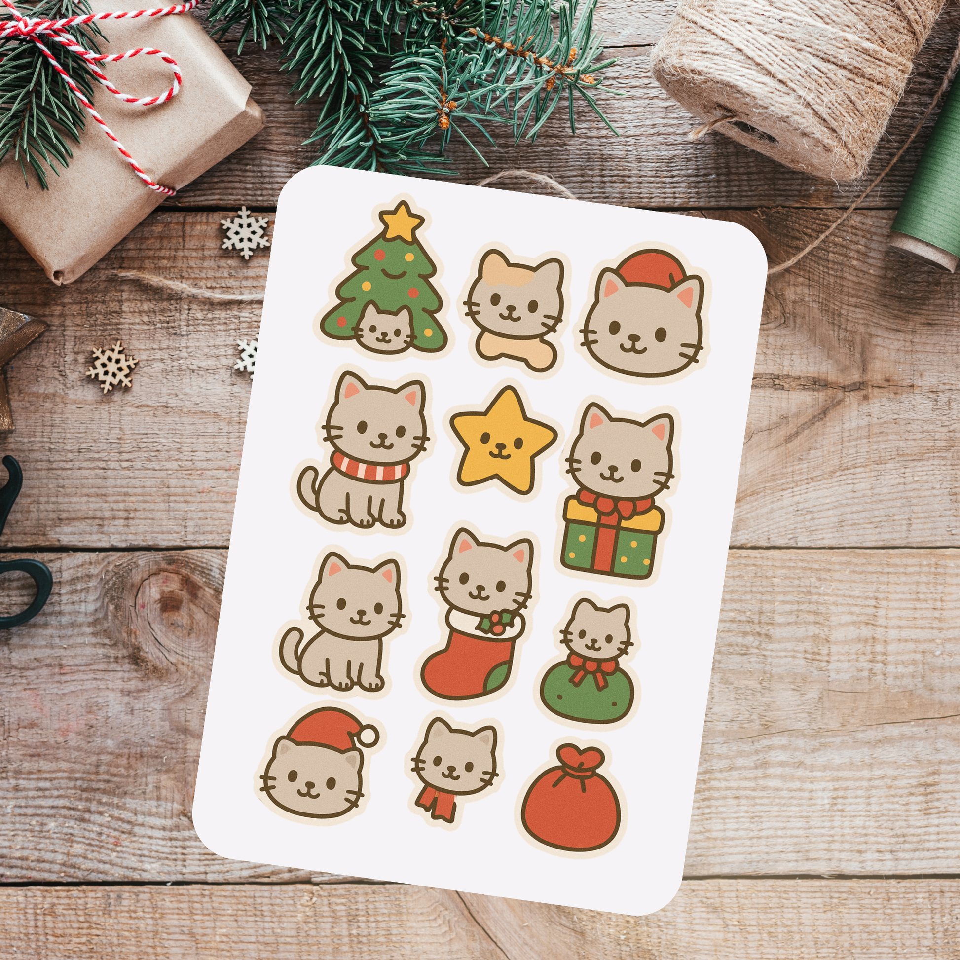 Cat Kawaii Christmas Sticker Sheet Sunny Sky Studio