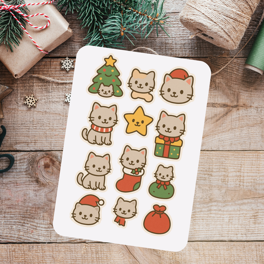 Cat Kawaii Christmas Sticker Sheet Sunny Sky Studio