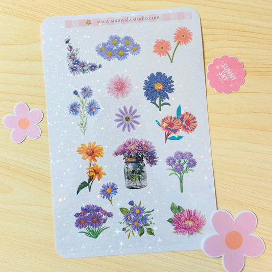 September Birth Flower Holographic Sticker Sheet – Aster Sunny Sky Studio