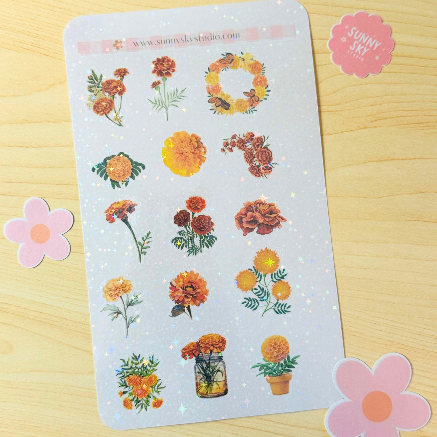 October Birth Flower Holographic Sticker Sheet – Marigold Sunny Sky Studio
