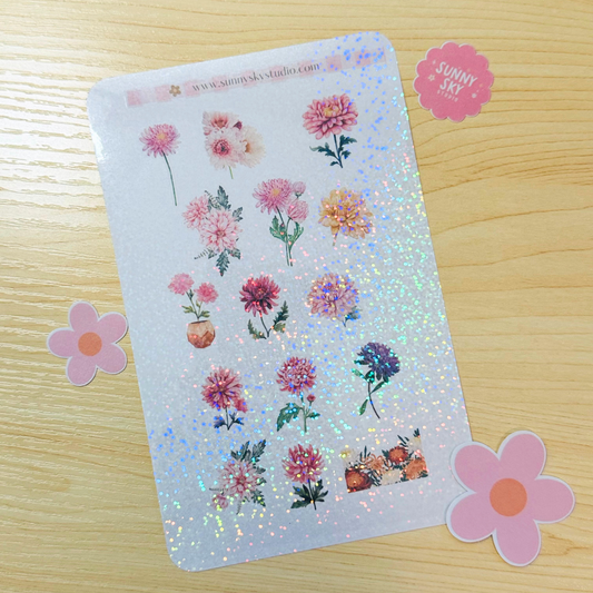 November Birth Flower Holographic Sticker Sheet – Chrysanthemum Sunny Sky Studio