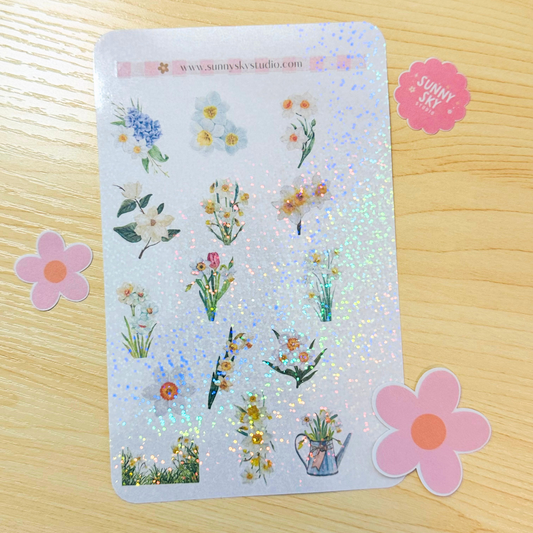 December Birth Flower Holographic Sticker Sheet – Narcissus Sunny Sky Studio