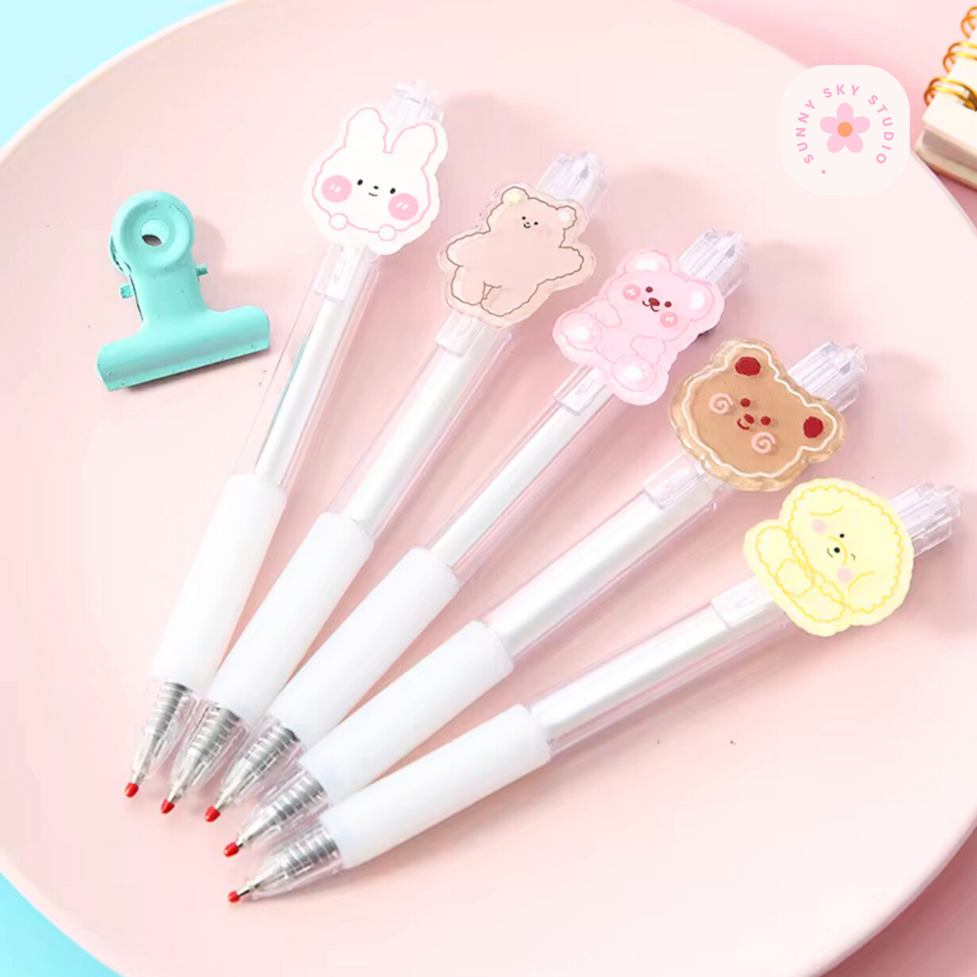 Cartoon Kawaii Gel Pens Set of 5 | 0.5mm Sunny Sky Studio