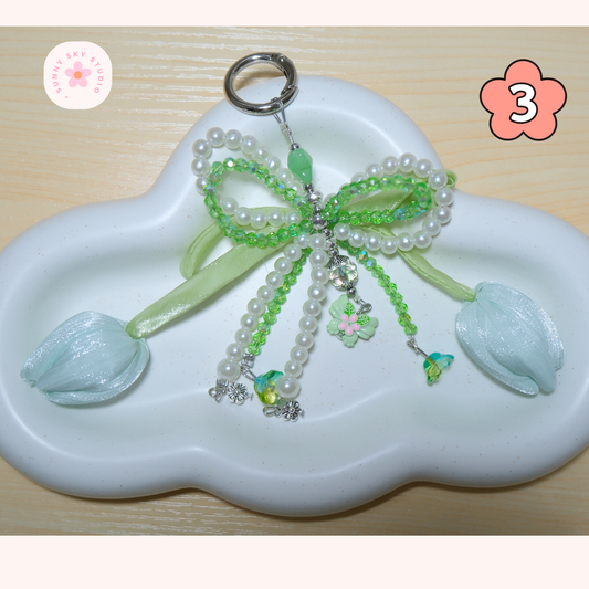 Blue Tulip Bow Pearl Beaded Keychain Sunny Sky Studio