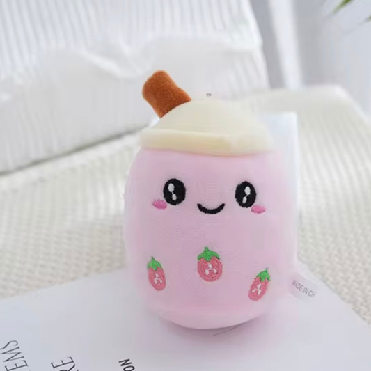 Milk Tea Boba Plush Keychain - Pink Strawberry
