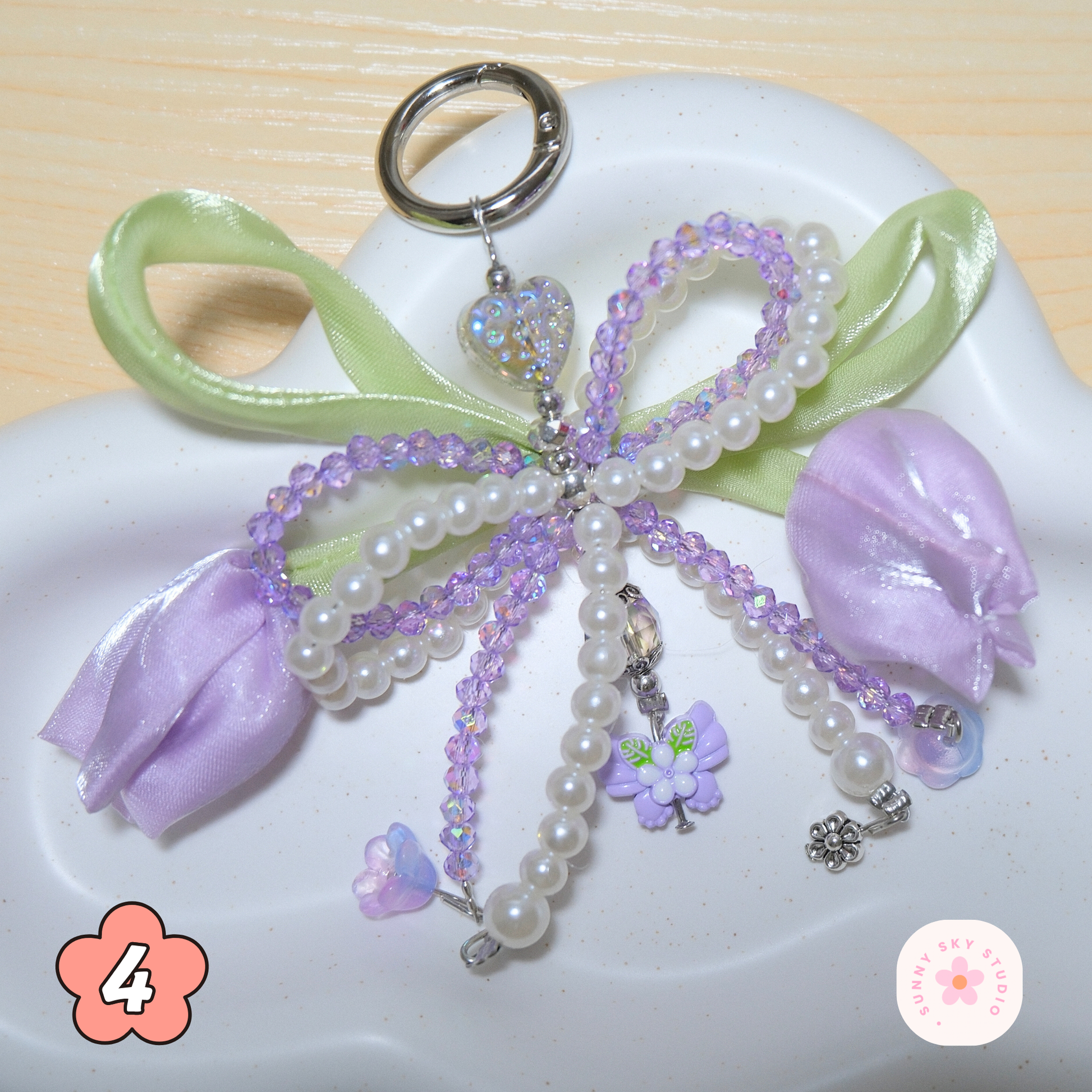 Purple Tulip Bow Pearl Beaded Keychain Sunny Sky Studio