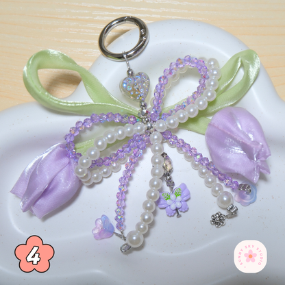 Purple Tulip Bow Pearl Beaded Keychain Sunny Sky Studio