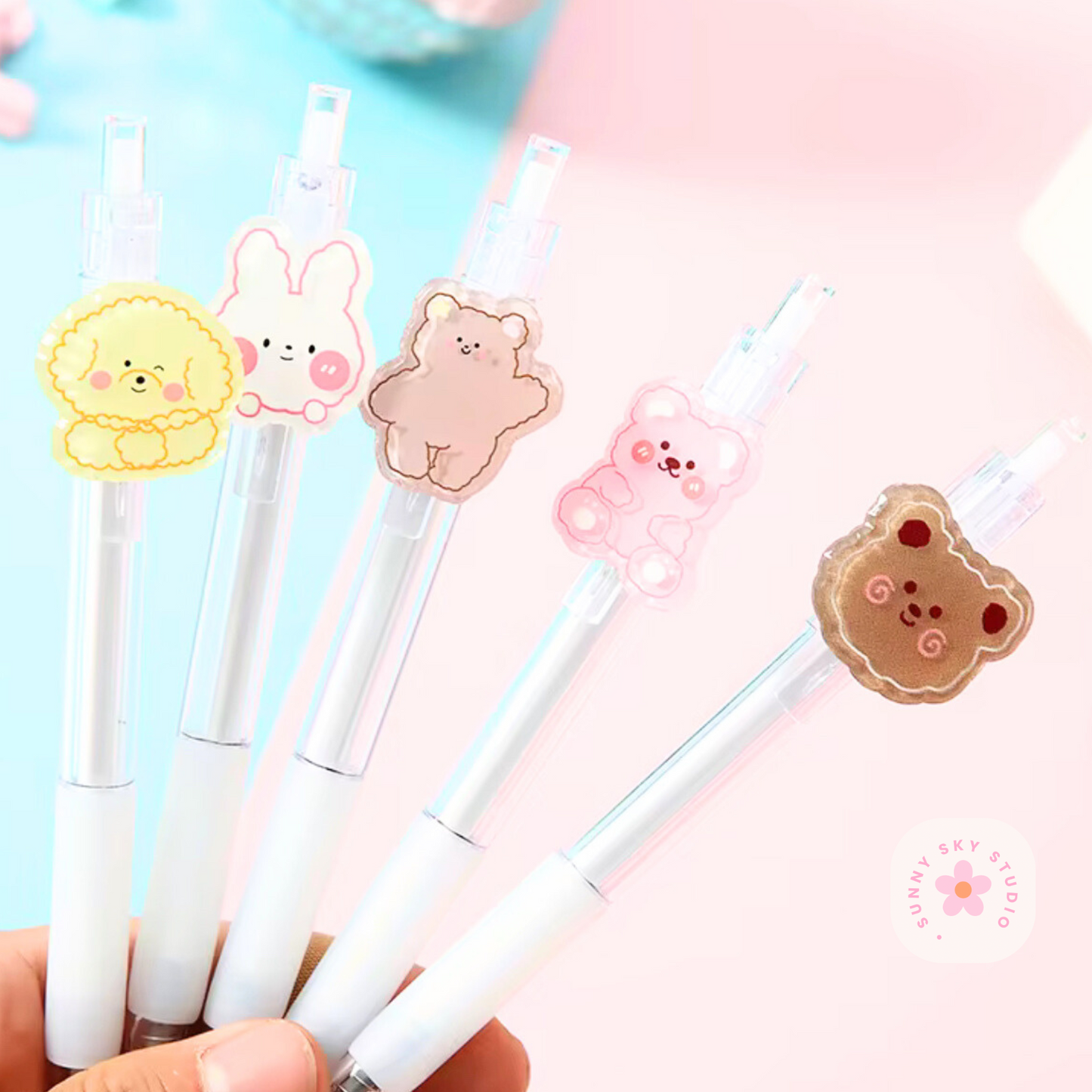 Cartoon Kawaii Gel Pens Set of 5 | 0.5mm Sunny Sky Studio
