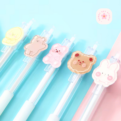 Cartoon Kawaii Gel Pens Set of 5 | 0.5mm Sunny Sky Studio
