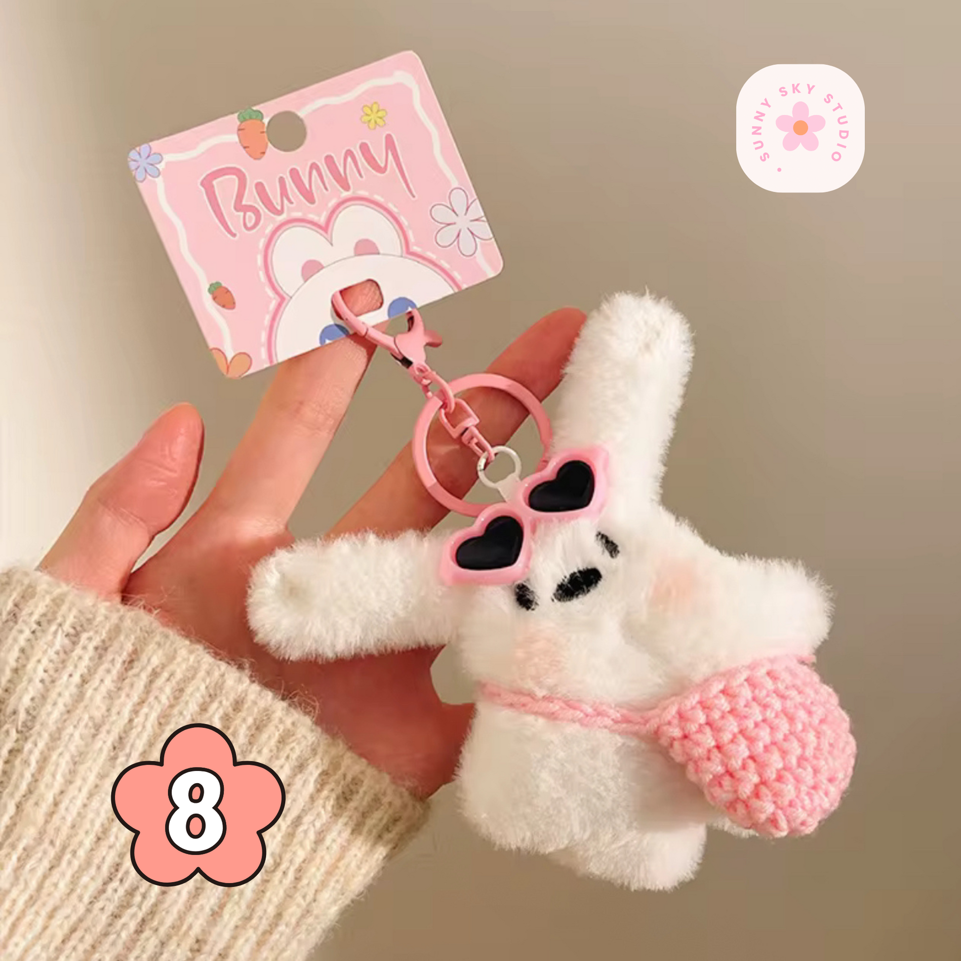 Kawaii Plush Keychain - PINK BEAR Sunny Sky Studio