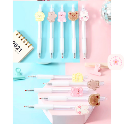 Cartoon Kawaii Gel Pens Set of 5 | 0.5mm Sunny Sky Studio