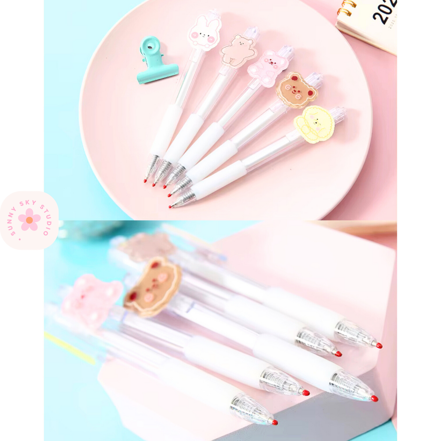 Cartoon Kawaii Gel Pens Set of 5 | 0.5mm Sunny Sky Studio