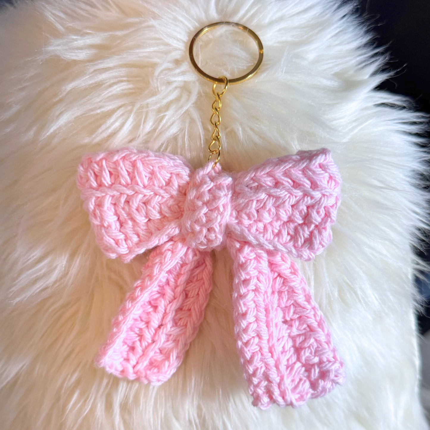 Handmade Pink Crochet Bow Keychain Sunny Sky Studio