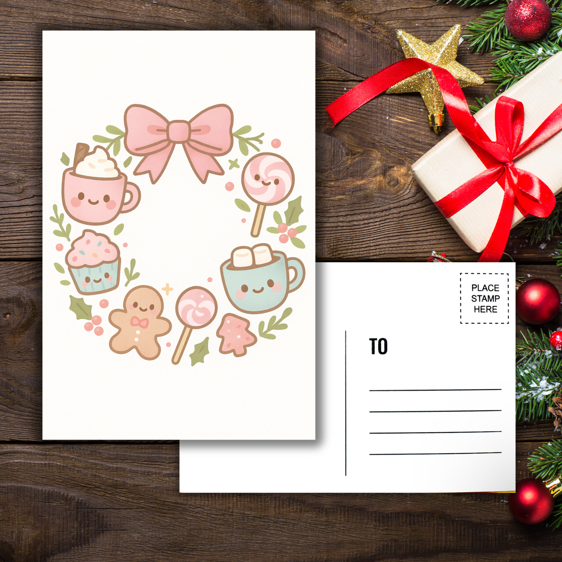 Kawaii Merry Christmas Postcard 17 Sunny Sky Studio