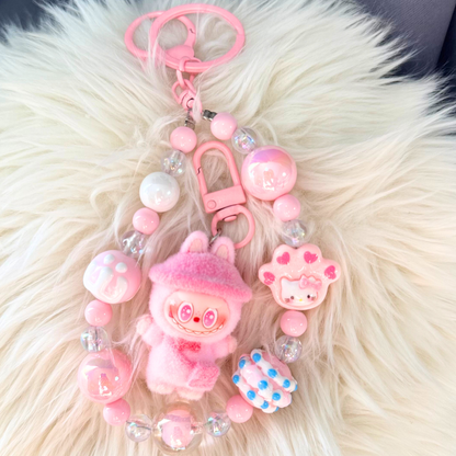 Kawaii Plush Bunny Beaded Keychain - PINK Sunny Sky Studio